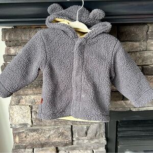 6-12m Cozy Gray Sherpa Hooded Jacket with Bear Ears magnificent me brand